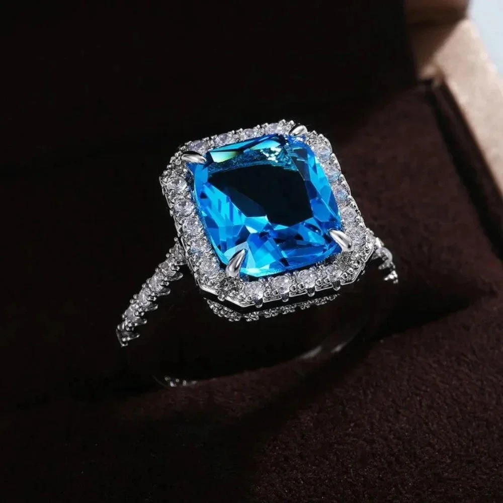 925 Sterling Silver Diamond Aquamarine Ring - Picture 3 of 10
